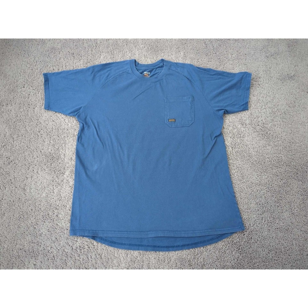 Ariat Rebar T Shirt Mens XL Blue Short Sleeve Chest Pocket Workwear
